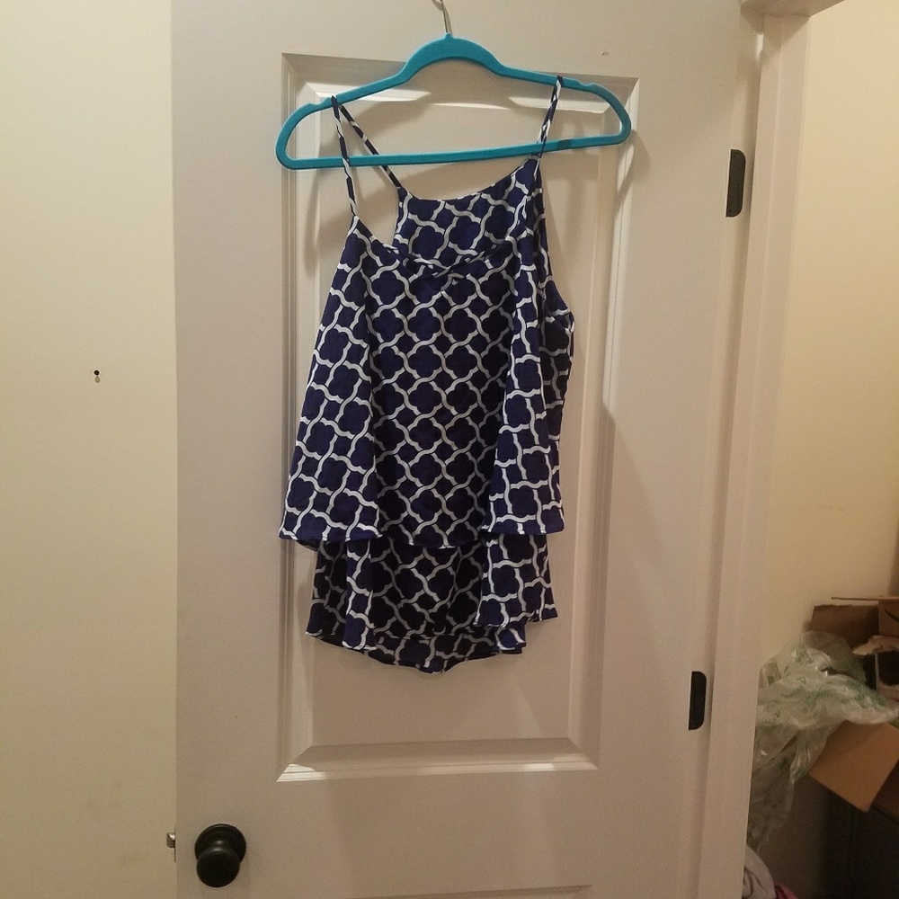 Navy and White Print Tank Top